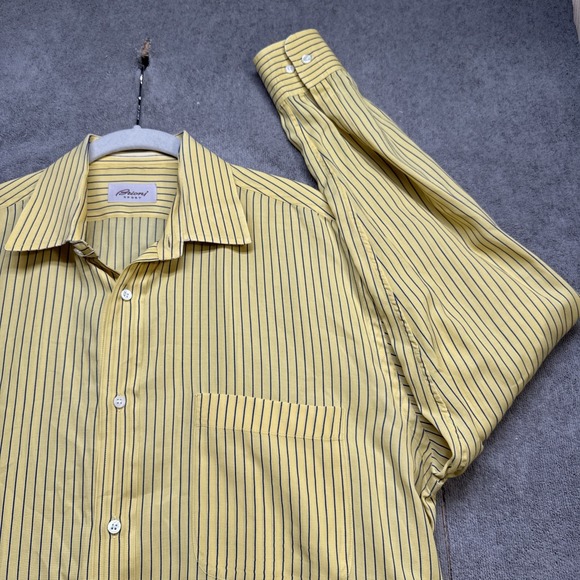 Brioni‎ Sport Yellow Blue Stripe Dress Shirt Men's Large Luxury Italian Made